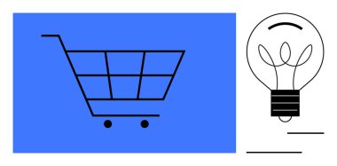 Soyut alışveriş arabası ve ampul tasarımı iş dünyasındaki yaratıcı fikirleri, e-ticareti, girişimciliği, yeniliği, pazarlamayı, perakendeciyi, tüketici davranışını temsil ediyor. Basit bir düz metafor.