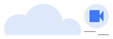 Büyük bulut simgesi ve çizgilerle bağlantılı mavi video kamera simgesi. Bulut depolama, video akışı, uzaktan erişim, işbirliği, çevrimiçi paylaşım, dijital medya, basit düz metafor