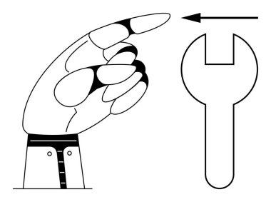 Teknoloji konsepti. Robot el ve ingiliz anahtarı robot ve mekanik arasındaki etkileşimi gösteriyor. Teknoloji otomasyon ve mühendisliğin bir karışımı. Yapay zeka, mekanik, fütüristik tasarımlar, yenilikler için