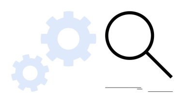 Büyüteç üst üste binen vitesleri araştırıyor, keşif, problem çözme ve sistem geliştirmeyi gösteriyor. Araştırma, verimlilik, yenilik, strateji, teknoloji ekip çalışması için ideal