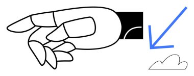 Mavi okla küçük bir buluta doğru hareket eden robot el, bulut hesaplamasını, yapay zekayı, yeniliği gösterir. Teknoloji için ideal, yapay zeka, bulut depolama, gelecekteki eğilimler, sibernetik