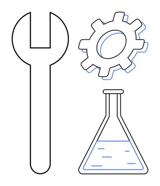 Anahtar, vites ve matara mühendisliği, teknolojiyi ve bilimsel ilerlemeyi temsil ediyor. Yenilik, gelişme, BTMM eğitimi, araştırma üretim testi takım çalışması için idealdir. Basit düz metafor