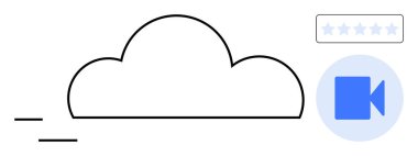 Veri erişiminin esnekliğini temsil eden kullanıcı derecelendirme yıldızlı bulutlu ve canlı video simgesi. Teknoloji, medya paylaşımı, inceleme platformları, dijital depolama, bulut hesaplama, video hizmetleri için ideal