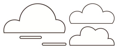 Yatay çizgilerle çizilmiş bulutlar rüzgar, akış ya da hava dinamiğini işaret eder. Hava durumu, ekoloji, dijital arayüzler, hareket, minimal tasarım, atmosfer veya