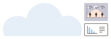 Bulut arkaplanı, insan nüfus verileri ve çubuk grafik analizinin bölümlü bilgisine sahip. Veri depolama, analitik, bulut hesaplama, takım çalışması, istatistik, teknoloji, araştırma için ideal. Basit düz