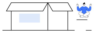 Minimalist bir ev, meditasyon yapan kişinin yanında iç huzuruna odaklanmış. Sağlık, farkındalık, denge, sadelik, sükunet, kendine bakım, huzur içinde yaşamak için ideal.