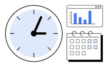 Görünür zaman, ızgara biçimli takvim ve verileri görselleştiren bar grafiği olan saat. Üretkenlik, programlama, planlama, iş akışı, hedef belirleme organizasyonu için ideal. Basit düz metafor