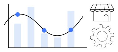 Moda çizgisi, simge ve işlem optimizasyonu için dişli dikey çubuk grafiği. Ticari büyüme, veri analizi, pazarlama, perakende içgörüleri, takip işlemleri stratejisi için ideal. Düz
