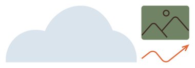 Bulut depolamayı, fotoğraf küçük resmini ve büyümeyi ve veri eğilimlerini vurgulayan yukarı doğru eğriyi temsil eder. Veri yedekleme, bulut hesaplama, teknoloji, büyüme, analitik, dijital depolama süreci için ideal