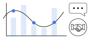 İş analizleri. Tokalaşma ve konuşma balonu simgeleriyle grafik ve veri görselleştirmesi. Takım çalışmasını destekleyen iş analizleri, iletişim, karar verme ve performans takibi. İdeal