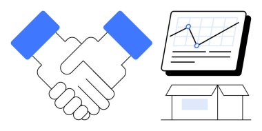 İki el titriyor, yukarı doğru eğilim çizelgesi, işbirliğini, büyümeyi, tedarik zincirini, stratejiyi, anlaşmaları görselleştirme deposu. Ortaklık için ideal, ticari lojistik takım çalışması ticareti basit