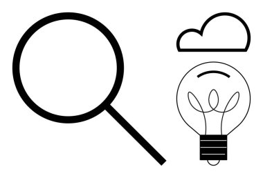 Büyüteç, ampul ve bulut fikirleri, yeniliği, araştırmayı, bulut hesaplamasını, problem çözmeyi, yaratıcılığı ve keşfi vurguluyor. Beyin fırtınası teknolojisi için ideal bir keşif.