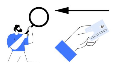 Dijital ödeme güvenliği. Güvenliği kredi kartının yanında büyüteçle inceleyen biri. Dijital ödeme güvencesi güvenlik, şeffaflık ve mahremiyet sağlar. Finansal hizmetler için mükemmel