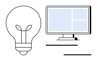 Ampulün yanında ızgara düzeni, yaratıcılık, dijital yenilik, öğrenme, üretkenlik, iş, teknoloji ve beyin fırtınasını temsil ediyor. Basit düz metafor için ideal