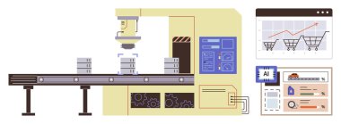 Fabrika taşıyıcı ürünleri yapay zekayla çalışan analitik gösterge panellerinin yanında birleştiriyor. Üretim, otomasyon, yapay zeka teknolojisi, tedarik zinciri, verimlilik, yenilik ve iş için ideal. Basit düz