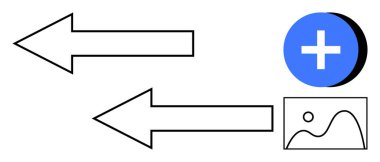 Veri transferi konsepti. Çokluortam sembolü arasında veri değiş tokuşu oku akışı ve simge ekle. İletişim, medya paylaşımı ve çevrimiçi işbirliği araçları için veri bağlama teknolojileri. Geniş içerme