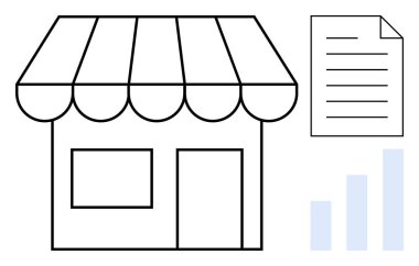 Küçük işletme konsepti. bir mağaza önü, finansal rapor ve yükselen grafikler küçük işletmeler, mali yönetim ve büyümeyi gösteriyor. Finans, girişimcilik ve ticaret için mükemmel.