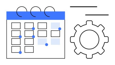 Vurgulanmış tarih ve ayar donanımlı takvim zamanlamayı, zaman yönetimini, görev otomasyonunu ve verimlilik optimizasyonunu gösteriyor. Planlama, iş akışı, teslim tarihleri, takım çalışması için ideal