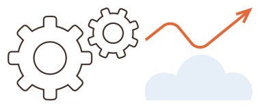 İki vites takım çalışması ve süreç yeniliğini simgeler. Eğimli bir ok, basit bir bulut elementiyle büyüme, ilerleme ve başarıyı gösterir. İş, teknoloji, takım çalışması ve süreç için ideal