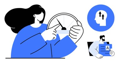 Üretkenlik kavramı. Zaman yönetimi, odaklanma ve kişisel büyüme de dahil olmak üzere sembolik görseller vasıtasıyla verimlilik vurgulandı. İş, eğitim ve kendini geliştirme için verimlilik artışı