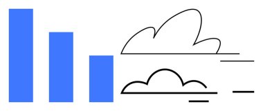 Mavi çizelge minimalist bulutların yanında yükseliyor. Veri analizi, büyüme, bulut hizmetleri, iş stratejisi, istatistik, çevre teknolojisi, basit düz metafor