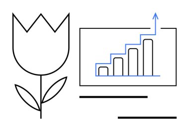 Lale çiçeği, doğanın ve büyümenin sinerjisini vurgulayan yükselen trend bar tablosuyla eşleştirilmiştir. Sürdürülebilirlik, iş, yenilik, ilerleme, çevre dostu, analitik, başarı temaları için idealdir. Basit.