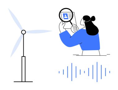 Yenilenebilir enerji kavramı. Yenilenebilir enerji fikirleri kimlik doğrulama ve ses dalgası iletişimiyle buluşur. Teknoloji, iletişim ve çevreyle işbirliği içinde yenilenebilir enerji