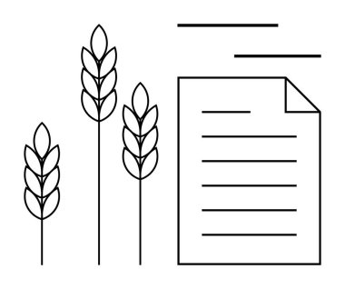 Metin satırlı bir belgenin yanında buğday artışı tarım politikaları, tarım planlaması, ticaret anlaşmaları ve hasat belgelerini çağrıştırıyor. Tarım, ekonomi, politika ve araştırma için ideal