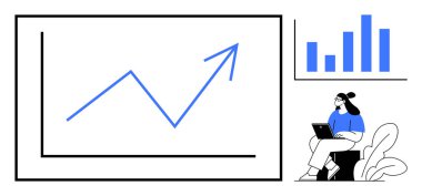 İş analizleri. Kalın çizelgeler, dizüstü bilgisayardaki verileri analiz eden bir kişide büyüme ve ilerleme kaydeder. İş analizleri stratejik kararları, performans analizlerini, pazar eğilimlerini ve planlamayı destekler