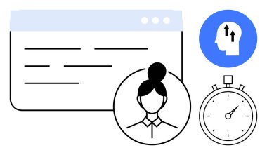 Kullanıcı deneyimi tasarımı. Profil simgesi ve saat de dahil olmak üzere gelişmiş kullanıcı deneyimi için kullanıcı arayüzü sembolleri. Kullanıcı deneyimi zaman verimliliği ve verimli iş akışına yansıdı. Teknoloji için