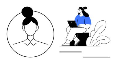 Teknoloji konsepti. Profil avatarı ve dizüstü bilgisayar kullanan bir insan teknolojisi. Teknolojik sürüş bağlantısı, uzaktan kumanda ve kusursuz etkileşim. İş ve eğitim için ideal