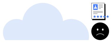 Mavi Bulut sembolü, reytingleri ve somurtkan yüz ikonu ile birlikte, bulut depolama, çevrimiçi itibar yönetimi ve geri bildirim sorunlarını temsil eden bir kullanıcı profilinin yanı sıra. Kavramların verileri küçük göstermek için ideal