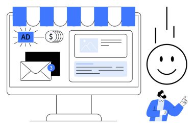 Dijital pazarlama konsepti. Çevrimiçi reklamlar, e-posta kampanyaları ve e-ticaret için dijital pazarlama araçları. Dijital pazarlama, işletmelerin bağlılığı artırmasına ve çevrimiçi varlık geliştirmesine yardımcı oluyor. Mükemmel.