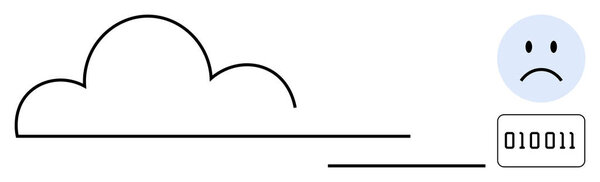 Data loss concept. Cloud computing issues, binary data corruption, and a sad face visualizing technology mishaps. Data loss impacting cloud storage, systems, user experience, and security. Ideal
