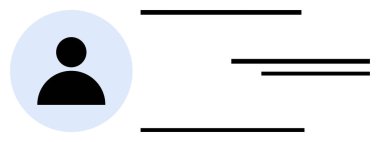 Temiz bir düzende metin satırları olan dairesel avatar simgesi. Kullanıcı profili, bağlantı, takım sayfası, ağ oluşturma, kişisel markalaşma, minimalist tasarım, basit düz metafor