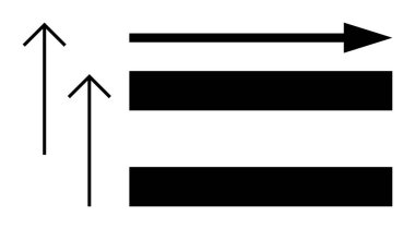 Yukarı doğru iki ok, bir ileri ok ve yatay çubuklar ilerlemeyi, yükselişi, yönü, büyümeyi, motivasyon odaklanma eylemini temsil ediyor. Ticari amaçlar için ideal bir yenilik fırsatı. Basit.