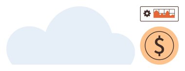 Veri analizi çizelgesi ve dolar işareti olan bulut grafiği. Finans, veri yönetimi, bilişim hizmetleri, bulut hesaplama, analitik, teknoloji altyapısı, dijital yenilik için ideal. Temsilciler