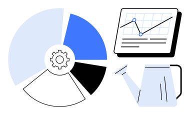 Vitesli pasta grafiği, büyüme eğilimli çizgi grafiği ve sulama kutusu. Performans izleme, strateji planlaması, iş büyümesi, yenilik, analitik, üretkenlik ve takım çalışması için ideal