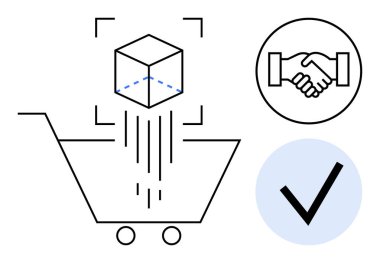 E-ticaret konsepti. Çevrimiçi alışveriş, güven ve veri işleme sembolleriyle işaretlenmiş bir e-ticaret. E-ticaret dijital verimlilik ve güvenli işlemler. Perakende, lojistik ve güvenli alışveriş için.