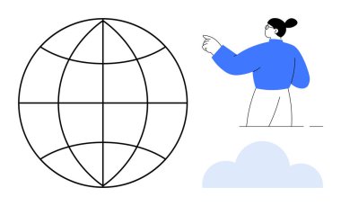 Geniş çerçeveli küreyi işaret eden kişi, ağ oluşturmayı, iletişimi, bağlantıyı, keşfi, planlamayı, yaratıcılığı, teknolojiyi temsil ediyor. Küresel iş stratejisi için ideal gelecekteki vizyon adaptasyonu