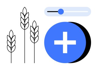 Tarım sağlığı konsepti. Buğday sapları çiftçilik ve gıda üretimi. Tıbbi artı işareti ve düzeltilebilir kaydırma özelliği tarımda yenilik ve sağlık. Sağlık ve tarım teknolojisi için.