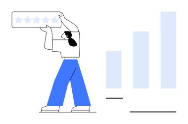 Müşteri geri bildirimi. Minimalist grafik müşteri geribildirimi, yıldız derecelendirme ve grafik ilerlemesi. Müşteri geribildirimi, analiz ve memnuniyet takibi. İş, eleştiriler, e-ticaret için.