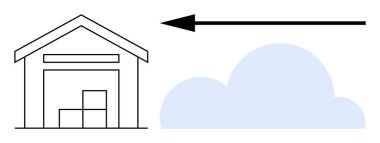 Veri transferi konsepti. Depo ve bulut platformu arasında okla veri transferi. Veri transferi işlemleri ve erişilebilirliği düzenliyor. Lojistik, bulut hesaplama ve tedarik zinciri için
