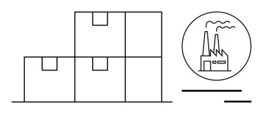 Depolama ve lojistiği temsil eden kutular üretimi sembolize eden bir fabrika ikonu ile eşleştirildi. Lojistik, üretim, tedarik zinciri, depo yönetimi, nakliye, ambalaj için ideal