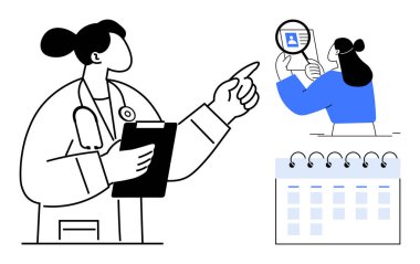 Tıbbi randevu programı. Bir doktor hasta kayıtlarını, organizasyonunu ve sağlık verimliliğini inceler. Tıbbi randevu programı daha iyi bakımı, zaman yönetimini, hasta hizmetlerini destekler