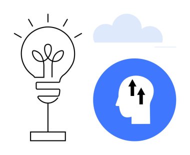 Yenilik kavramı. Ampulü ve okları olan buluşlar fikirler ve gelişim minimum düzeyde. Yaratıcı çözümler için yenilik, iş stratejileri, girişimler, teknoloji, eğitim