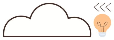 Büyük bulut çizgisi turuncu ampul ve küçük oklarla eşleştirilmiş. Teknoloji, yenilik, beyin fırtınası, yaratıcılık, bulut depolama, ağ oluşturma, sürdürülebilir çözümler için idealdir. Basit düz metafor