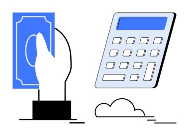 Elinde bir fatura ve ödeme, masraflar, bütçe ve muhasebeyi temsil eden bir hesap makinesi var. Finans, tasarruf, yatırım, iş hesapları ve ödeme kavramları için ideal. Basit düz