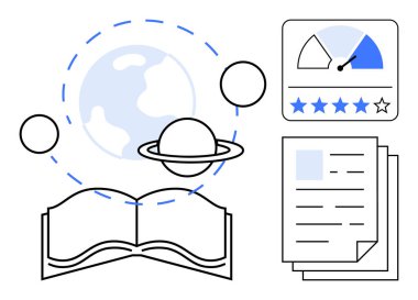 Eğitim konsepti. Küresel öğrenme, veri analizi ve araştırma değerlendirmesi arasında köprü kurma eğitimi. Eğitim bilgi paylaşımını, performans değerlendirmelerini ve akademik ilerlemeyi destekler. E-öğrenim için