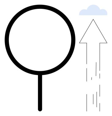 Bir buluta doğru yükselen ok ile büyüyen cam sembol odak, büyüme, keşif, yenilik ve başarıyı temsil eder. Analiz, strateji, büyüme, keşif iş eğitimi dairesi için ideal